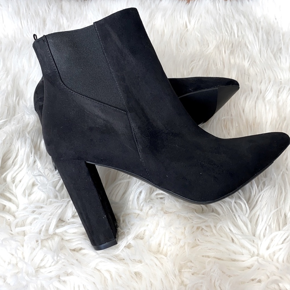Black Suede High Heel Mid-Calf Boots